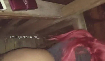 Redheaded ebony BBW enjoying rough missionary sex