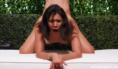 Delicious ebony gets both her hole painfully fucked