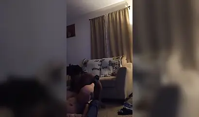 Ebony with big saggy boobs fucks at late night