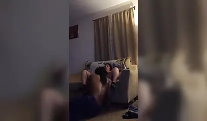 Ebony with big saggy boobs fucks at late night