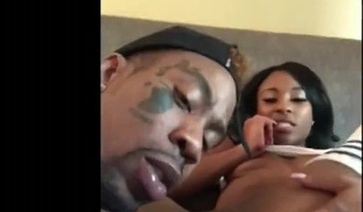 Ebony in sexy over-the-knee socks riding a huge meat pole