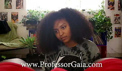 Curly-haired ebony strokes & blows a giant black dick