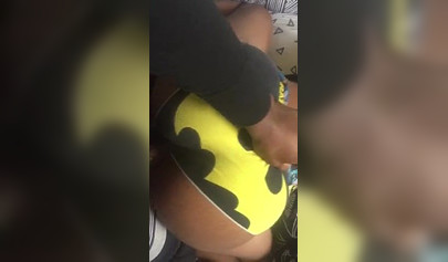 Ebony gets fucked doggystyle in her batman panties