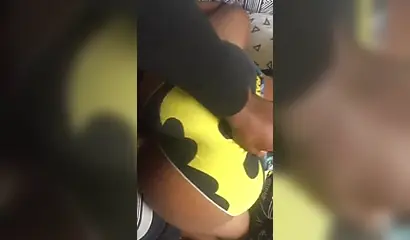 Ebony gets fucked doggystyle in her batman panties