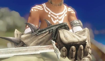 Busty anime ebony gets boned outdoors by a monster