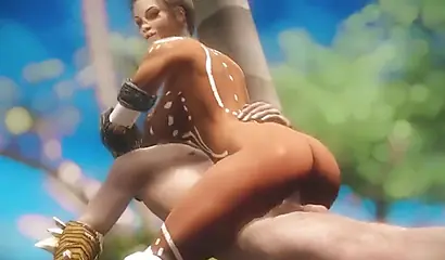 Busty anime ebony gets boned outdoors by a monster