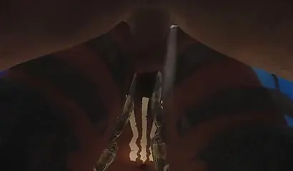 Busty anime ebony gets boned outdoors by a monster