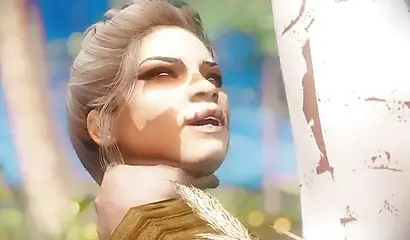 Busty anime ebony gets boned outdoors by a monster