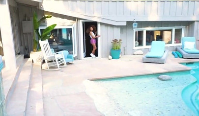 Sweetheart rides her trimmed ebony pussy on a BBC