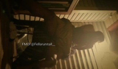 Horny black couple having sex on the porch