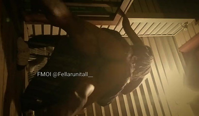 Horny black couple having sex on the porch