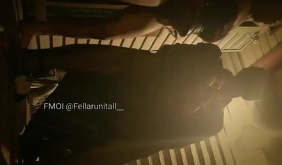 Horny black couple having sex on the porch