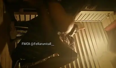 Horny black couple having sex on the porch