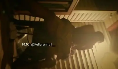 Horny black couple having sex on the porch