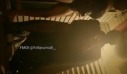 Horny black couple having sex on the porch