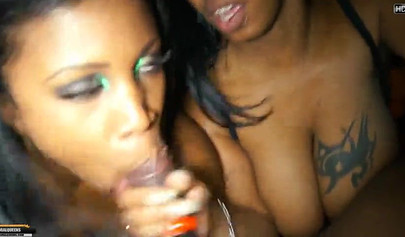 Huge boobed ebony Maserati shares a BBC with another black babe