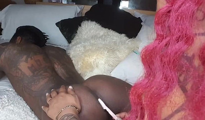 Kinky ebony wife gives her man a rimjob