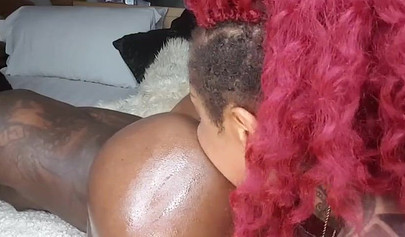 Kinky ebony wife gives her man a rimjob