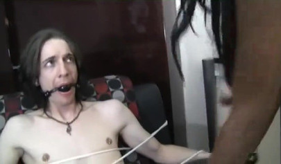 Black domina humiliates and fucks her bound toyboy