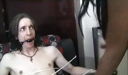 Black domina humiliates and fucks her bound toyboy