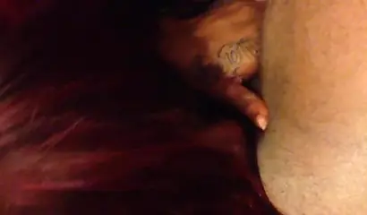 Slutty ebony wife rimming her man up close