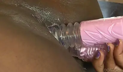 Ebony lesbians Layton Benton & Chanell Heart fuck each other with toys