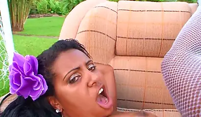 Brazilian babe Joyce Oliveira gets her big black ass oiled up and fucked