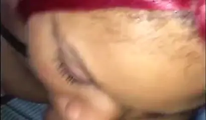 Redheaded ebony slut Caramel Chaun shows off her cock sucking skills