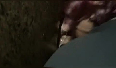 Nasty ebony slut blows a white dick through a gloryhole