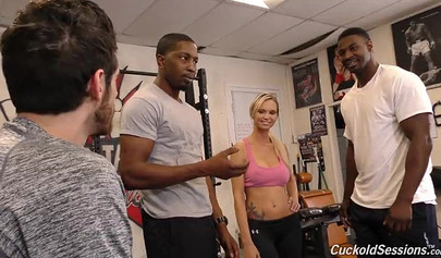 Busty blonde Astrid Star cuckolds her man with two black dudes