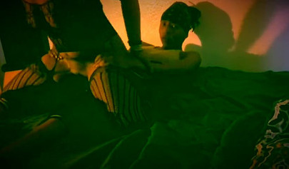 Lingerie-clad ebony with a big booty gets orally pleased & fucked doggystyle