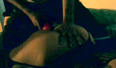 Lingerie-clad ebony with a big booty gets orally pleased & fucked doggystyle