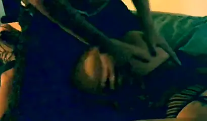 Lingerie-clad ebony with a big booty gets orally pleased & fucked doggystyle