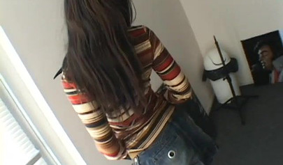 Ebony babe gets fucked by a white man in black