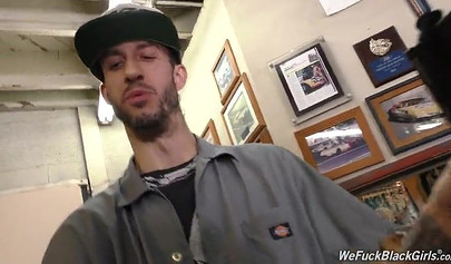 Ebony babe Bellah Dahl gets gangbanged by white mechanics