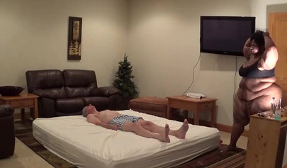 Ebony SSBBW Banzai & Belly Drops torture their white slave