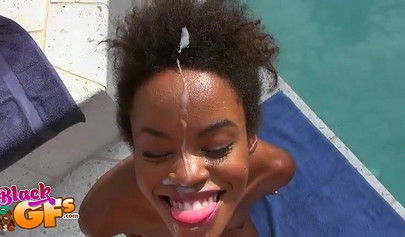 Alluring ebony Mila Dulce takes a facial after an outdoor IR fuck