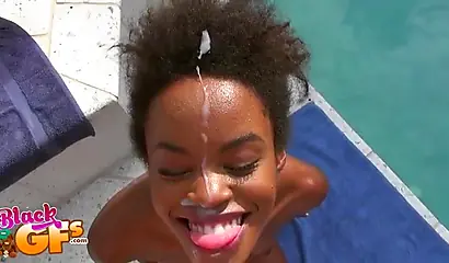 Alluring ebony Mila Dulce takes a facial after an outdoor IR fuck