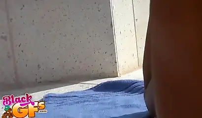 Ebony model Mila Dulce strips poolside and gives a BJ