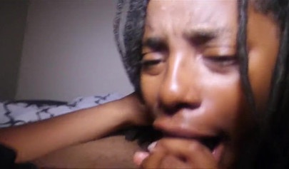 Wild ebony slut humping a BBC in the dark