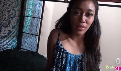 Ebony sinner Aria Skye gives her stepbrother oral pleasure & fucks him