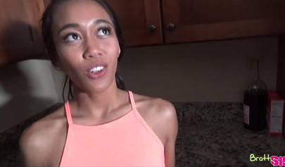 Ebony sinner Aria Skye gives her stepbrother oral pleasure & fucks him