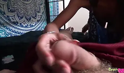 Ebony sinner Aria Skye gives her stepbrother oral pleasure & fucks him