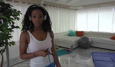 Busty ebony Ivy Young strips after her yoga class