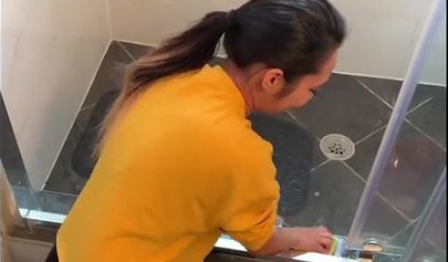 Ebony Asian babe Allie sucks and rides a dick in POV