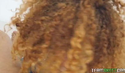 Curly-haired ebony Kendall Woods passionately fucks a white boner