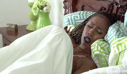 Lonely black white Misty Stone masturbates in the bedroom