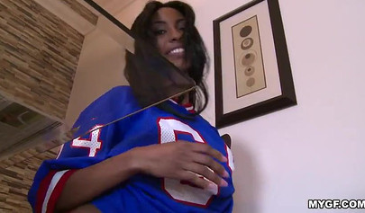 Ebony babe Adriana Malao gives a fantastic blowjob to her lover