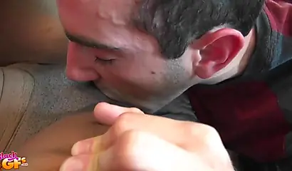 Stunning Bella Dol massages her pussy before sucking him off