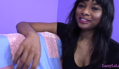 Desirable ebony gets down on her knees to suck dick